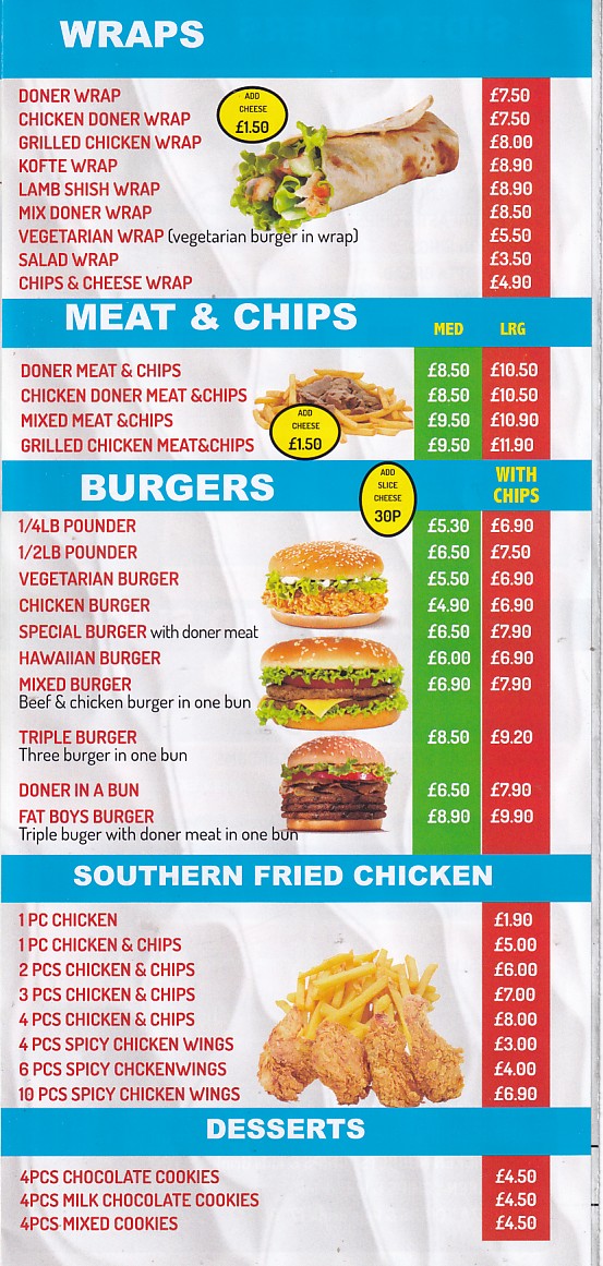 Menu of Fishguard Kebab Pizza